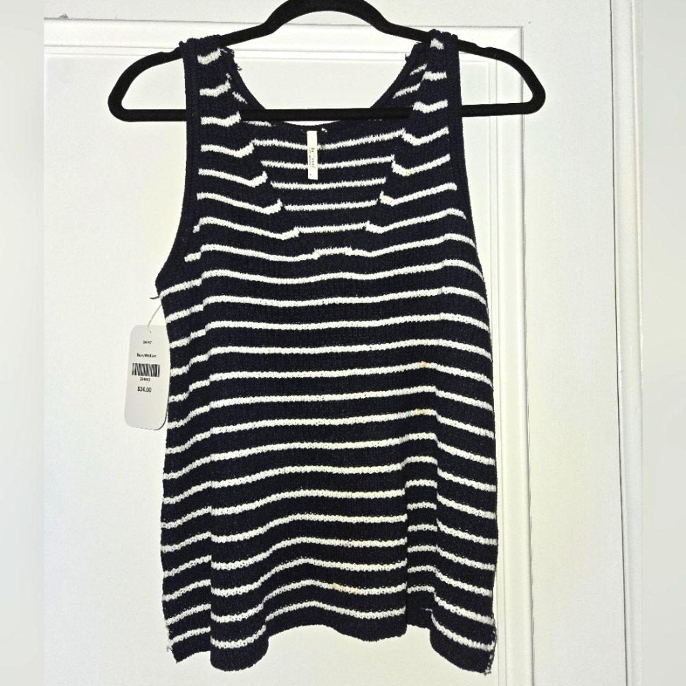 Striped Navy Blue and White Women's Sweater Tank Top